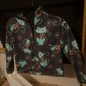 Charming Cat Print Kids Fleece Jacket - Gray and Teal